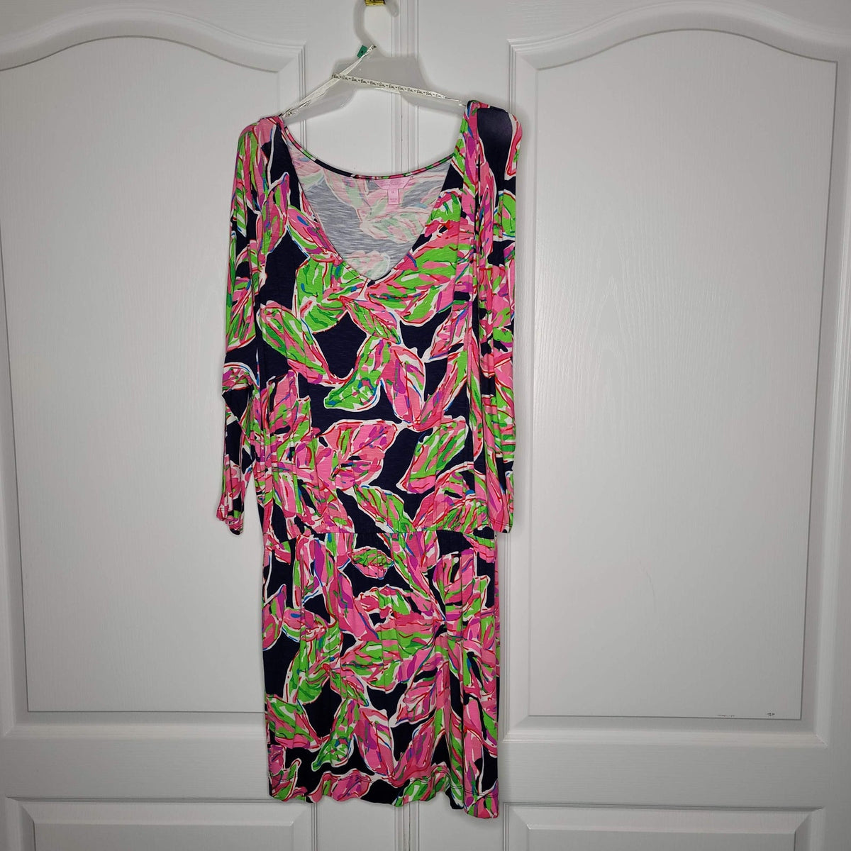 Lilly Pulitzer Briella Neon Pink stripe Boat Neck Dress cap Sleeve Size XL
