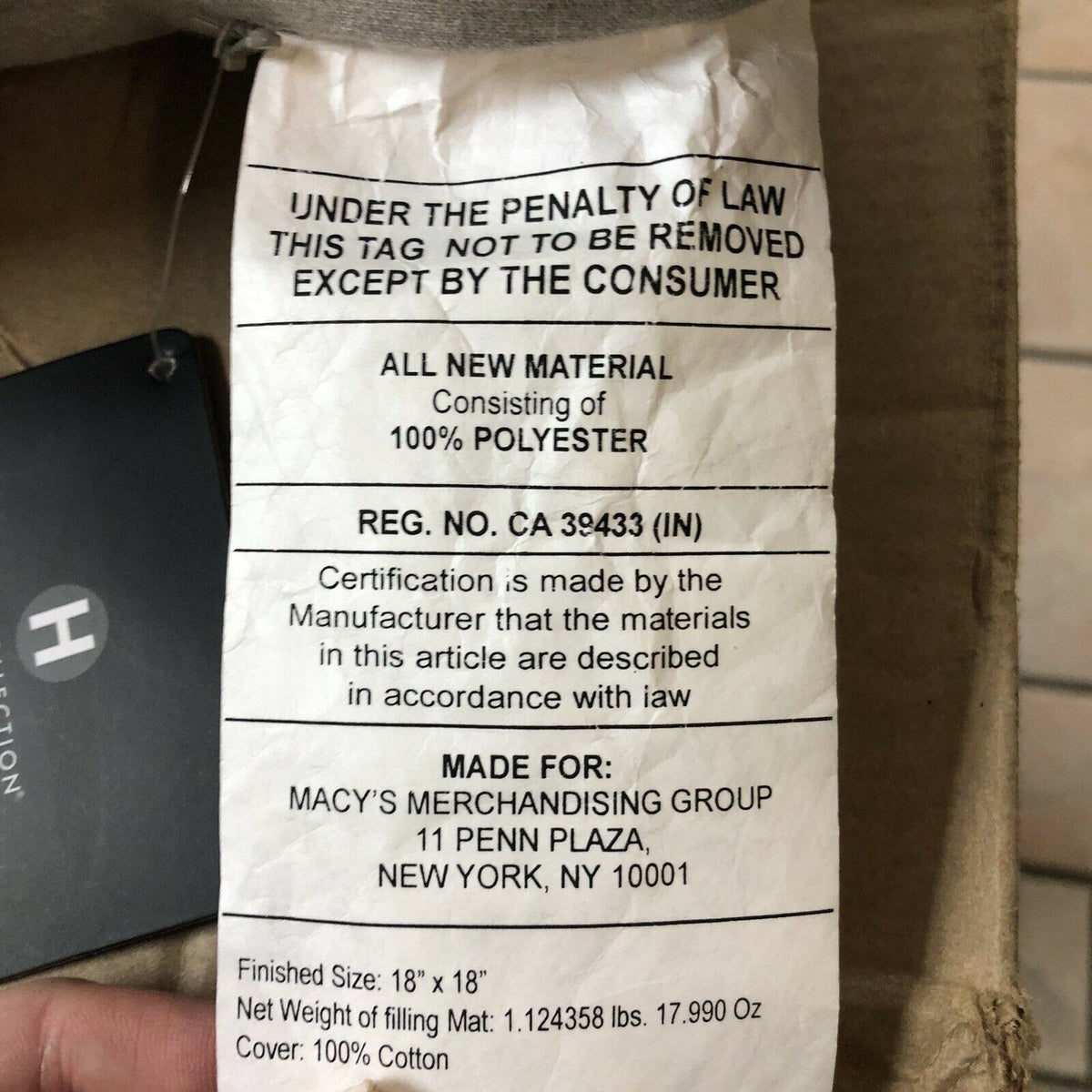 Hotel Collection 18" Square Decorative Pillow Eclipse Embroidered GREY T0Z003