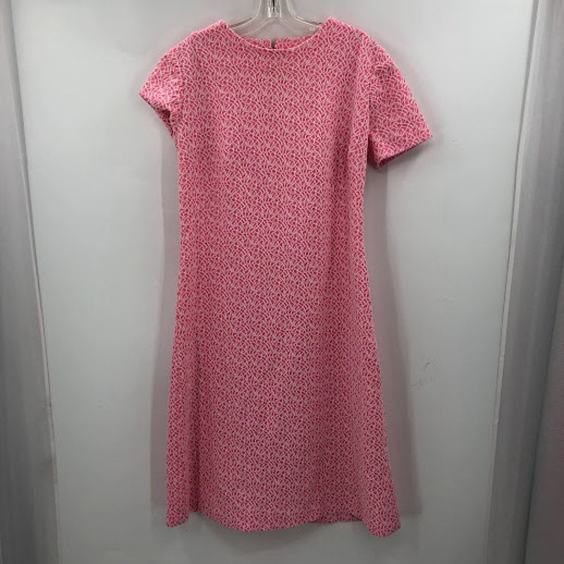 tEXTURED Pink Dress 1960s Polyester Short Sleeve Large/ XL Sheath VINTAGE RED