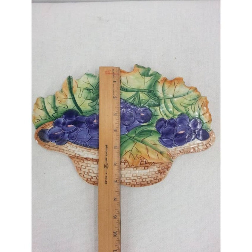 Vintage Trivet made in Italy Grapes in Basket Porcelain 11x6