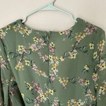 Nordstrom Leith Sage Floral Ruffle Dress Large NWT Spring Summer Long Sleeve