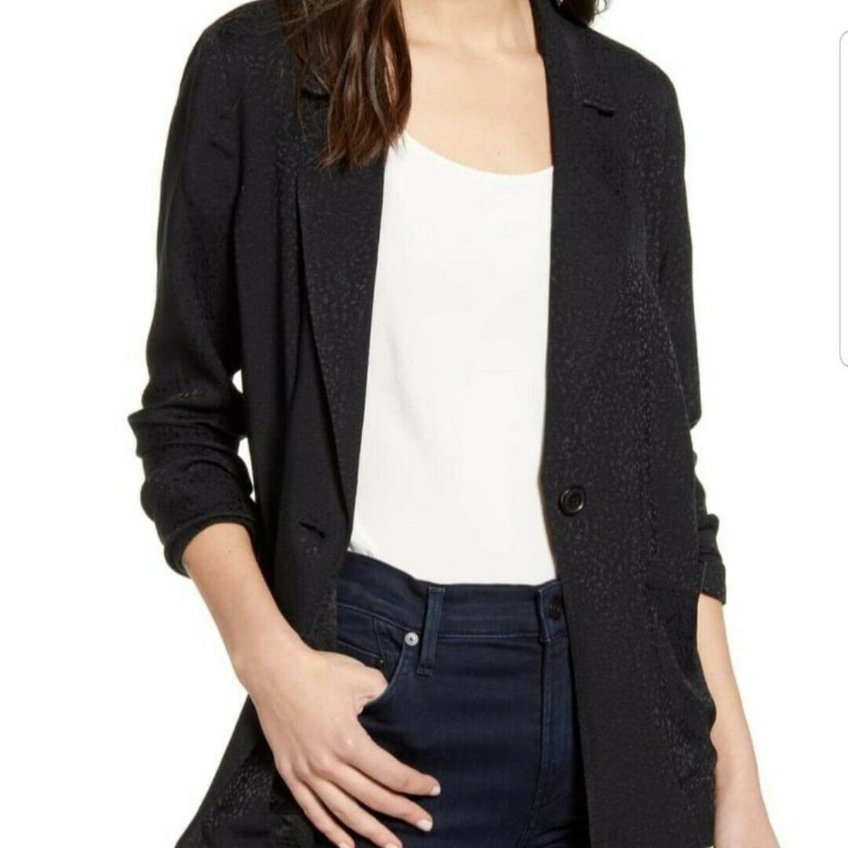 Chelsea28 Black Floral Coat Jacket Open Medium Blazer New casual LIGHTWEIGHT