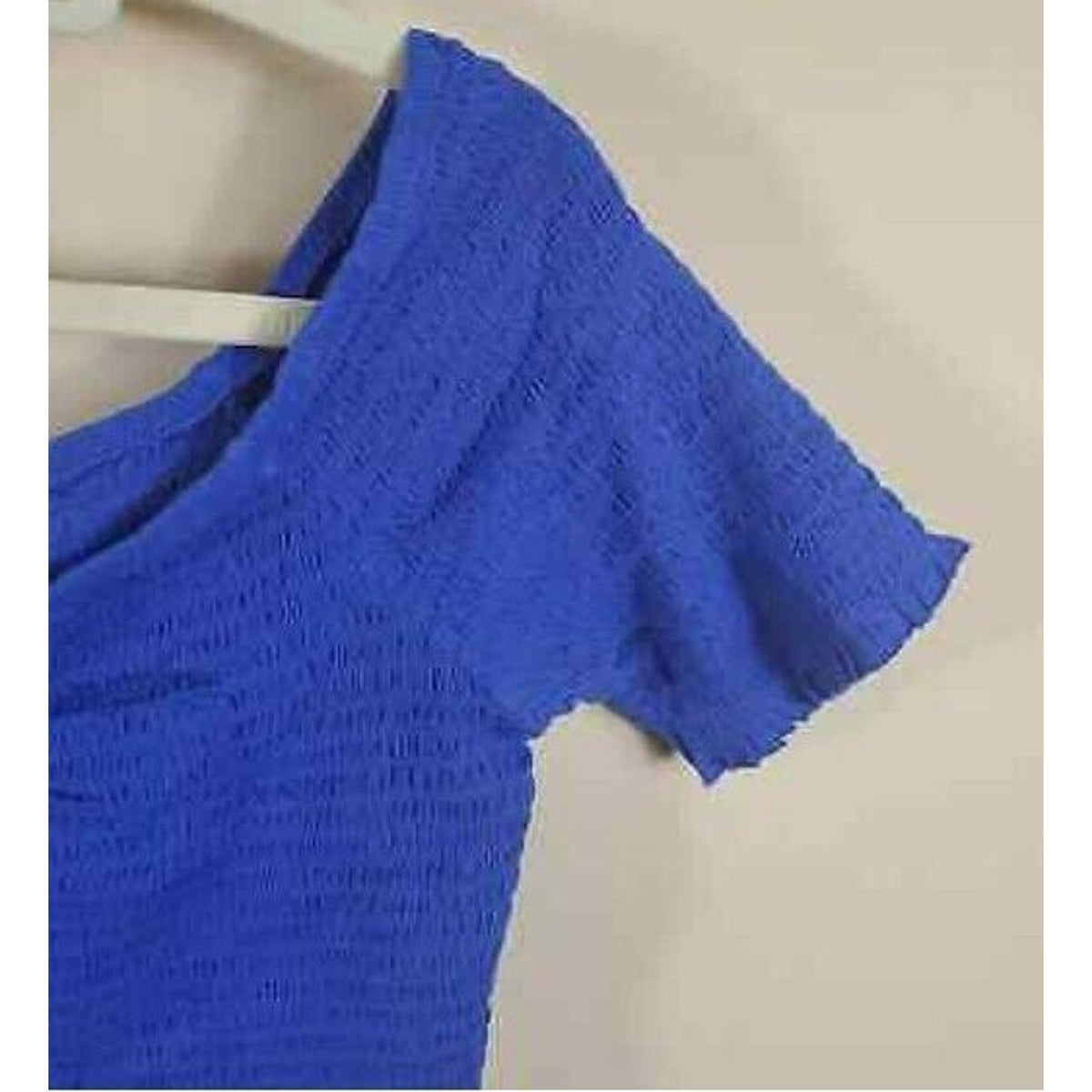 Abound Lettuce Edge Shirred Smocked Off-Shoulder Crop Top XL Violet Blue NWOT