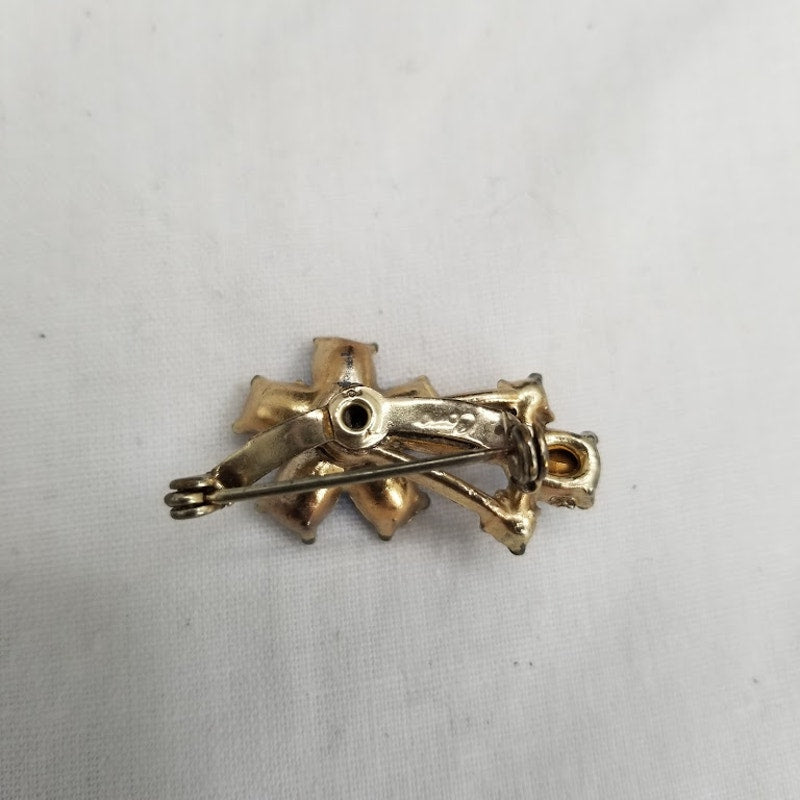 Vintage blue rhinestone brooch pin costume jewelry 1" goldtone