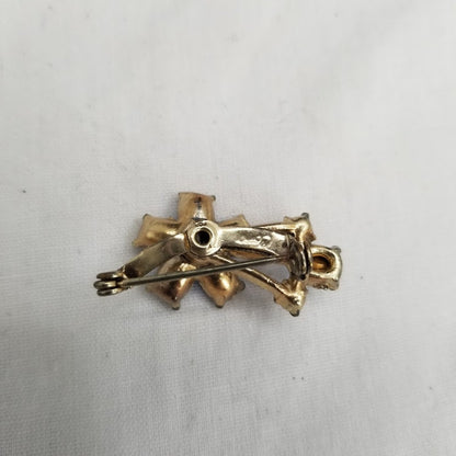 Vintage blue rhinestone brooch pin costume jewelry 1" goldtone