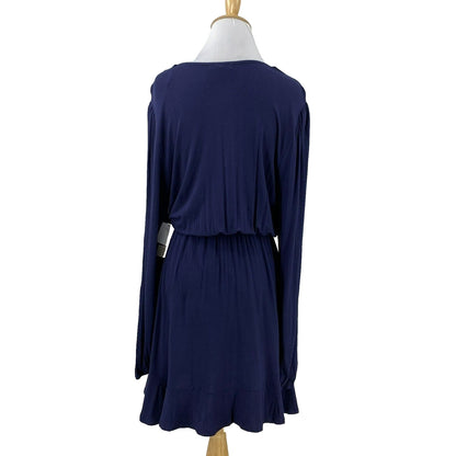 BP. Long Sleeve Faux Wrap V-Neck Casual Dress Size Medium Navy Blue Salute NWT