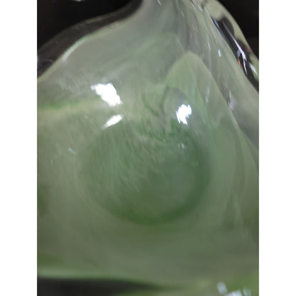 MURANO Hand Blown Art Glass CONSOLE FRUIT Bowl Green & White Swirl FREEFORM