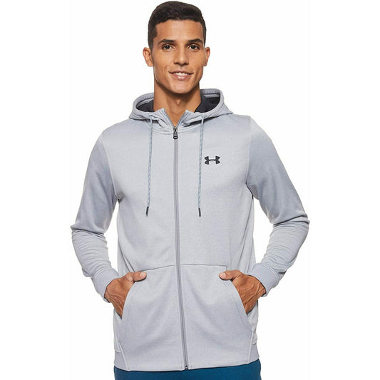 Under Armour Fleece Full-Zip Hooded Jacket Long Sleeves Ribbed Cuffs Gray Small
