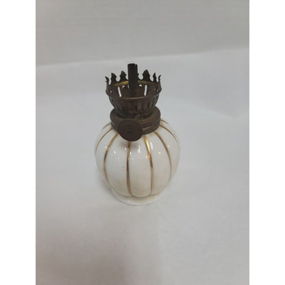 Vintage Oil lamp Base white,gold accents, Made In Japan, H-4" Hurricane NO GLOBE