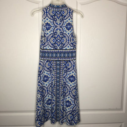 Maggy L Sleeveless Fit & Flare Dress V-Neck Blue/Black/White Paisley Size 6 US