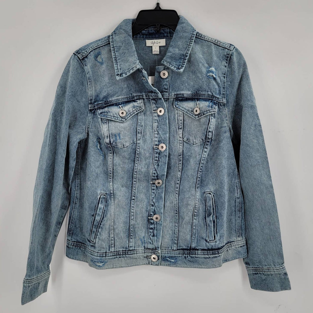 Style & Co NEW Duchess distressed Denim Jean Jacket Medium