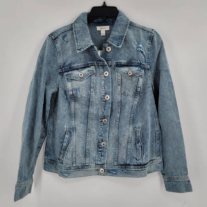 Style & Co NEW Duchess distressed Denim Jean Jacket Medium