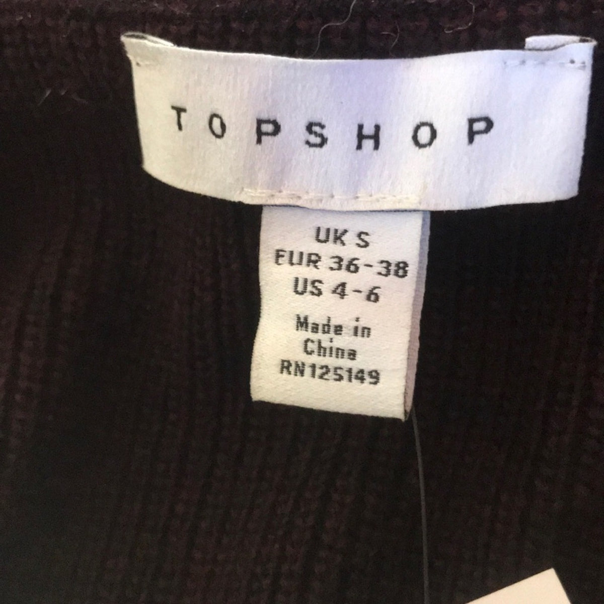 Topshop NWT Burgundy Wool V-Neck Ribbed Sweater US 4-6 Oversized Sweater SMALL