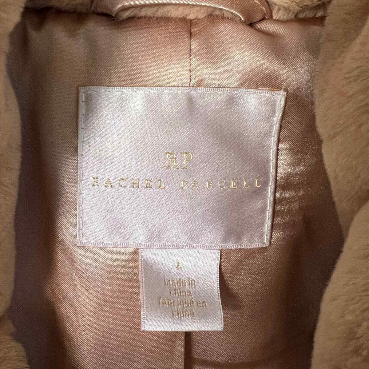 Rachel Parcell Tan Faux Fur Jacket Size Large NWT Super Soft Luxury Open Front