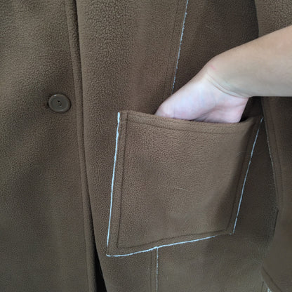 QVC XL Reversible button Front Fleece Jacket Coat Long Sleeves Brown Side Pocket