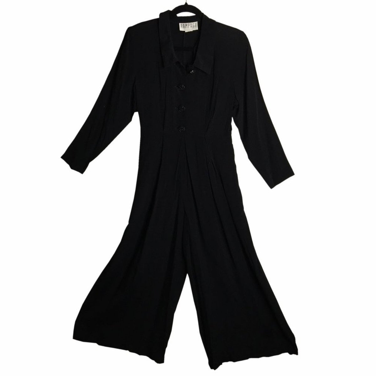 Vintage Rampage Romper Jumper Button Front Long Sleeve Pleated Black Size 3 Y2K