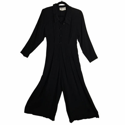Vintage Rampage Romper Jumper Button Front Long Sleeve Pleated Black Size 3 Y2K