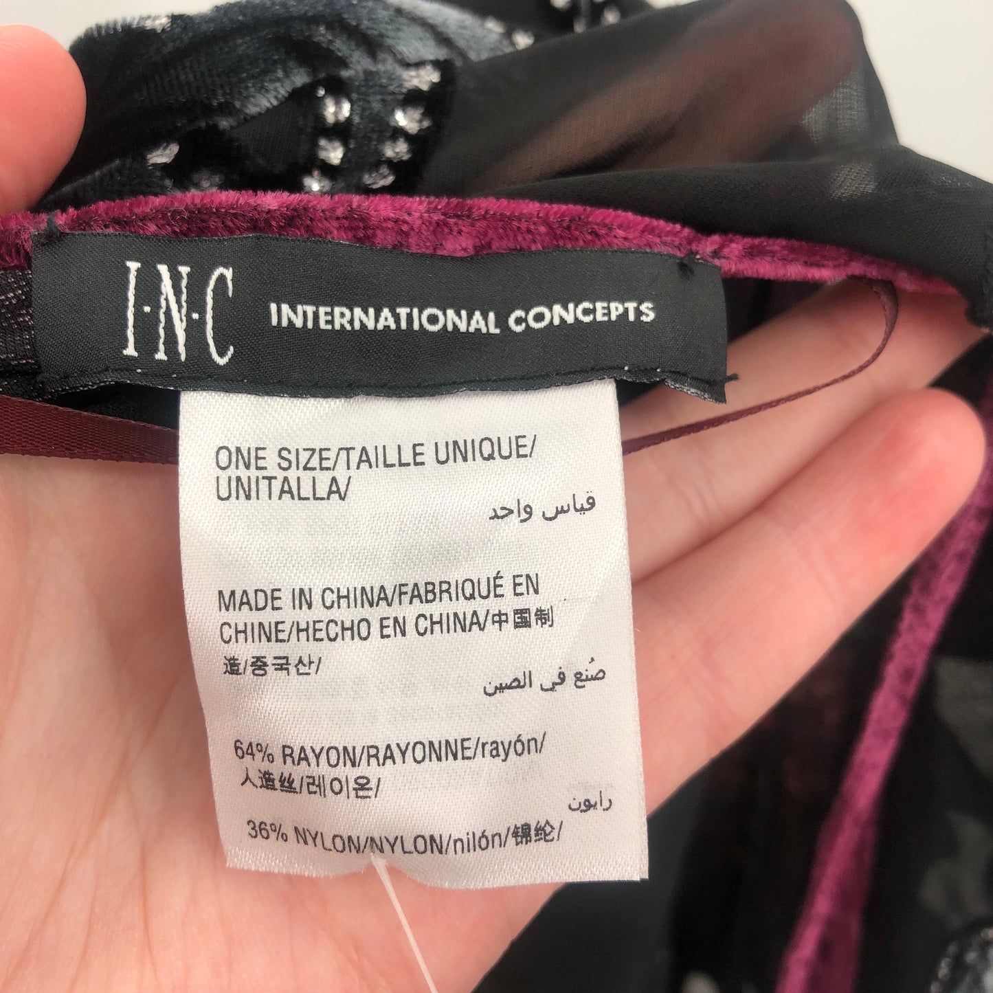 International Concepts Womens Scarf Floral Embroidered Lace Details Black Red OS
