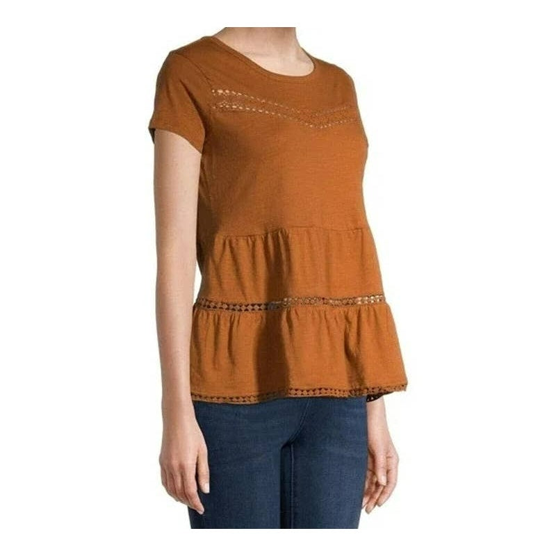 Derek Heart Juniors Babydoll Tiered Pullover Top Sz Medium Glazed Ginger NWT