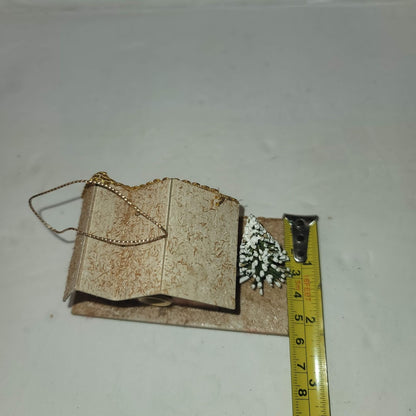 Vintage  Christmas Putz house Cardboard Mica Brown House with tree Ornament