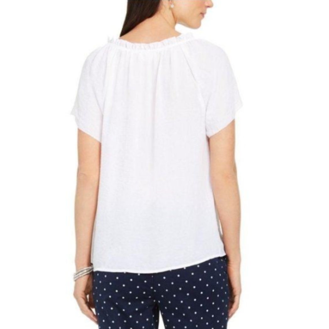 Style & Co NWT Women's Crinkle Flutter-Sleeve Top Blouse Bright White X-Large
