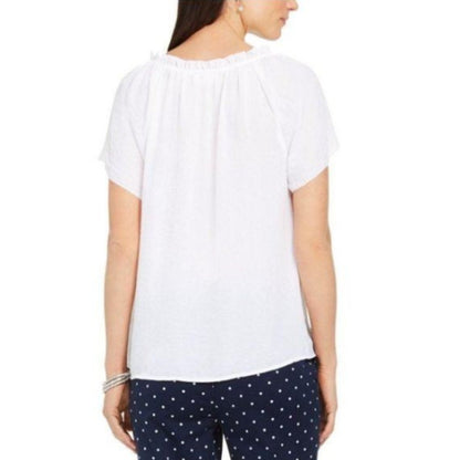 Style & Co NWT Women's Crinkle Flutter-Sleeve Top Blouse Bright White X-Large