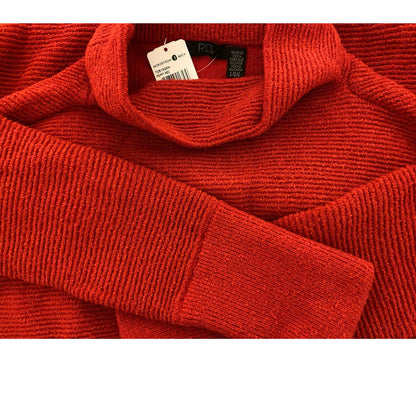 RDI Womens Pullover Sweater Large Poppy Red NWT Long Sleeves Horizontal Rib Knit