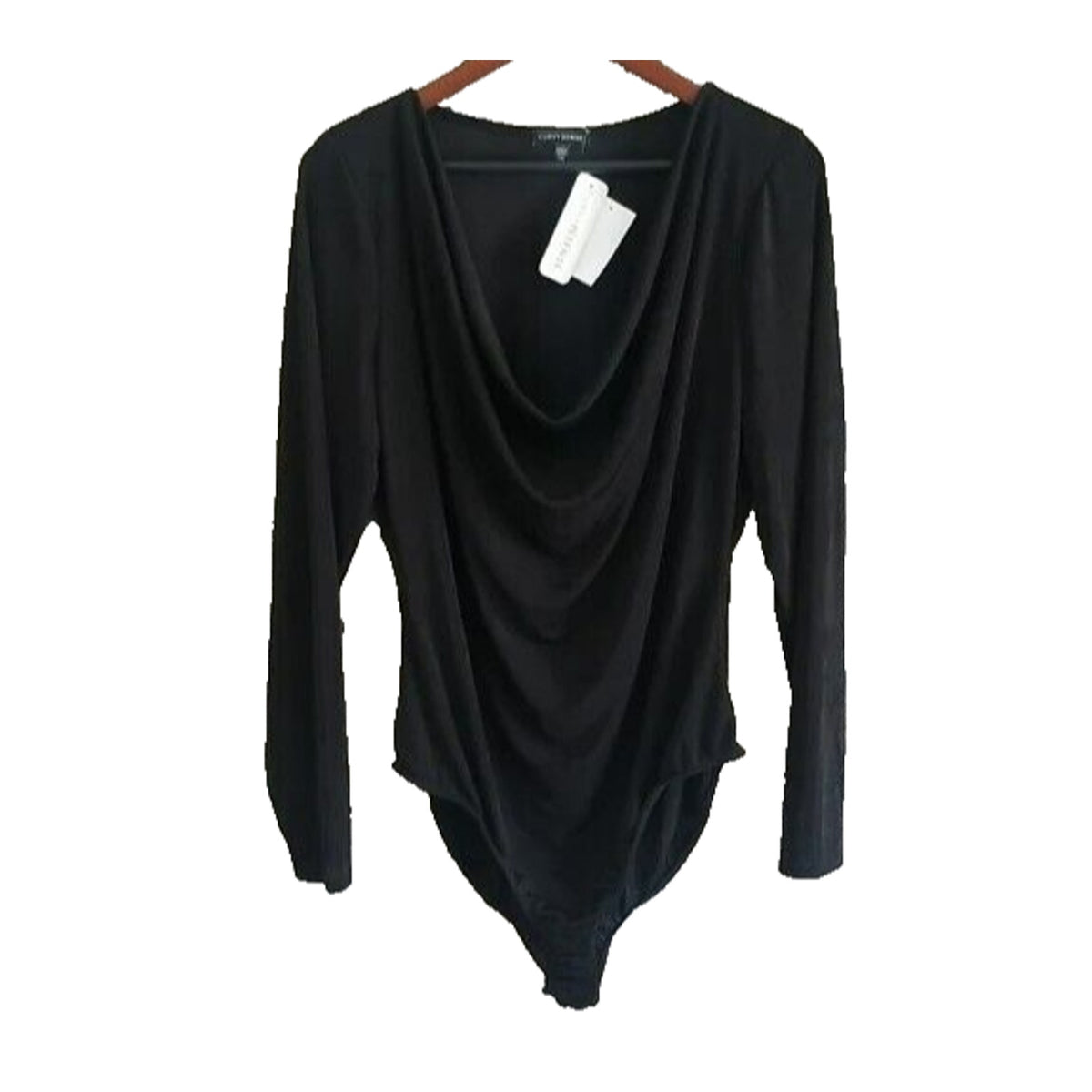 Curvy Sense Womens Sharon Cowl Scoop Neck Long Sleeve Knit Bodysuit 2X Black NWT