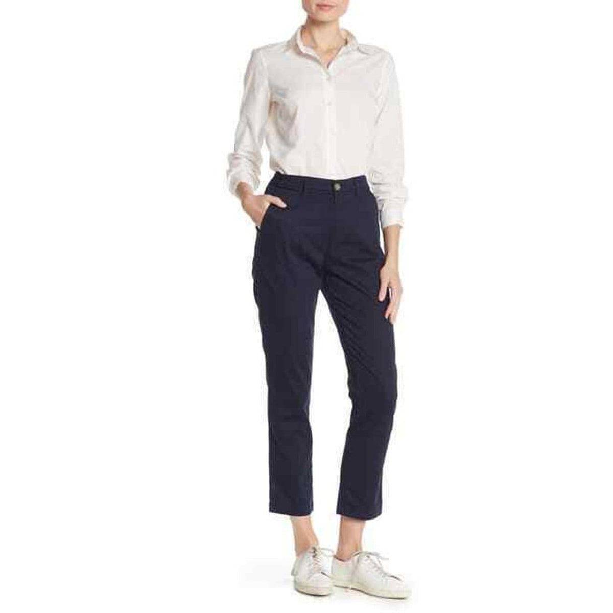 J. Crew Cropped Leg Slim Chino Pants Flat Front Cotton Blend French Navy Size 00