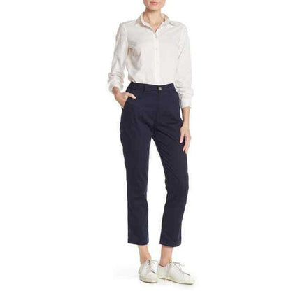 J. Crew Cropped Leg Slim Chino Pants Flat Front Cotton Blend French Navy Size 00