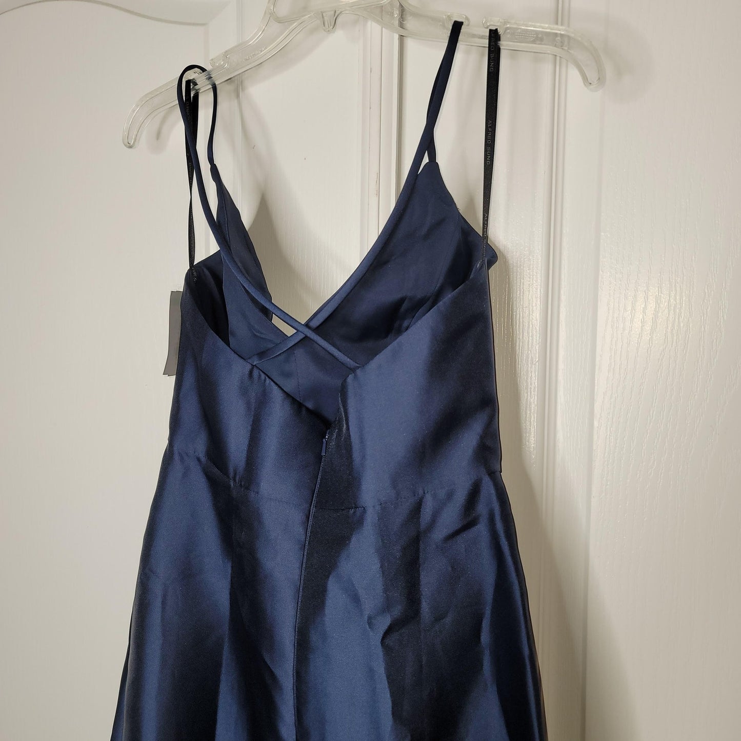 Alfred Sung V-Neck Criss Cross Back Satin Night Out Dress Midnight Blue Size 6