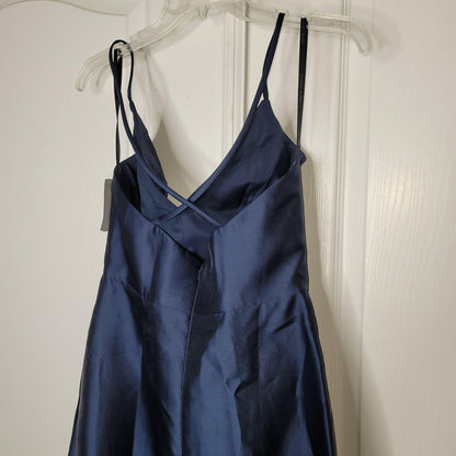 Alfred Sung V-Neck Criss Cross Back Satin Night Out Dress Midnight Blue Size 6