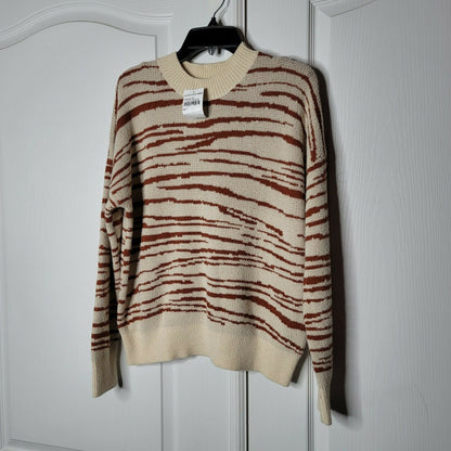 4SI3NNA Pullover Sweater Long Sleeves Crew Neck Rebecca Zebra Ivory Brown Medium