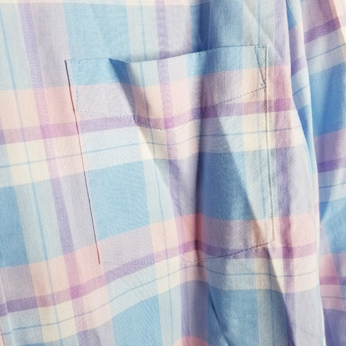 Saddlebred Button Dress Shirt Long Sleeve Collared Blue/White/Purple Plaid Large