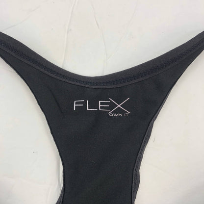 FLEX OWN IT Women's V-Neck Sports Bra Racerback Solid Polyester Black Large