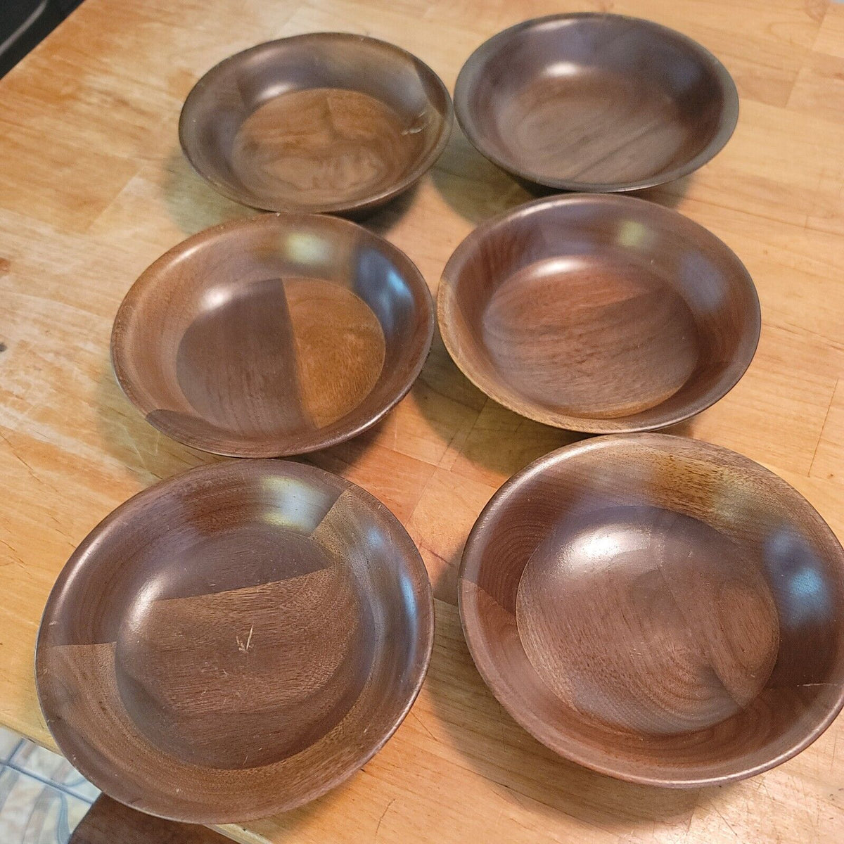 Set Of 6 Vintage Ozark Solid Wood Walnut Ware Salad Bowls 6” MCM Brown