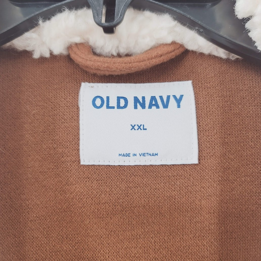 Old Navy NEW Size XXL Brown Sherpa Faux Fleece Collar button Up coat jacket