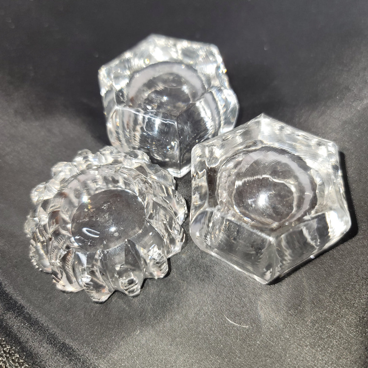Lot of 3 mini glass crystal salt cellars tableware cut