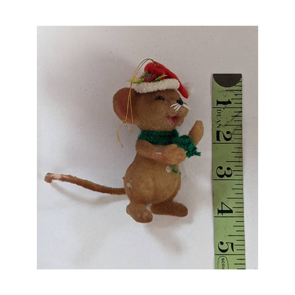 Vintage Christmas mouse felted plastic tree ornament