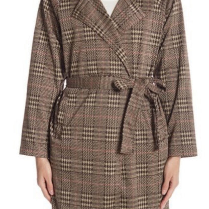 Love Tree Lightweight Papillon Brown Plaid Wrap Trench Coat Size Medium Jacket
