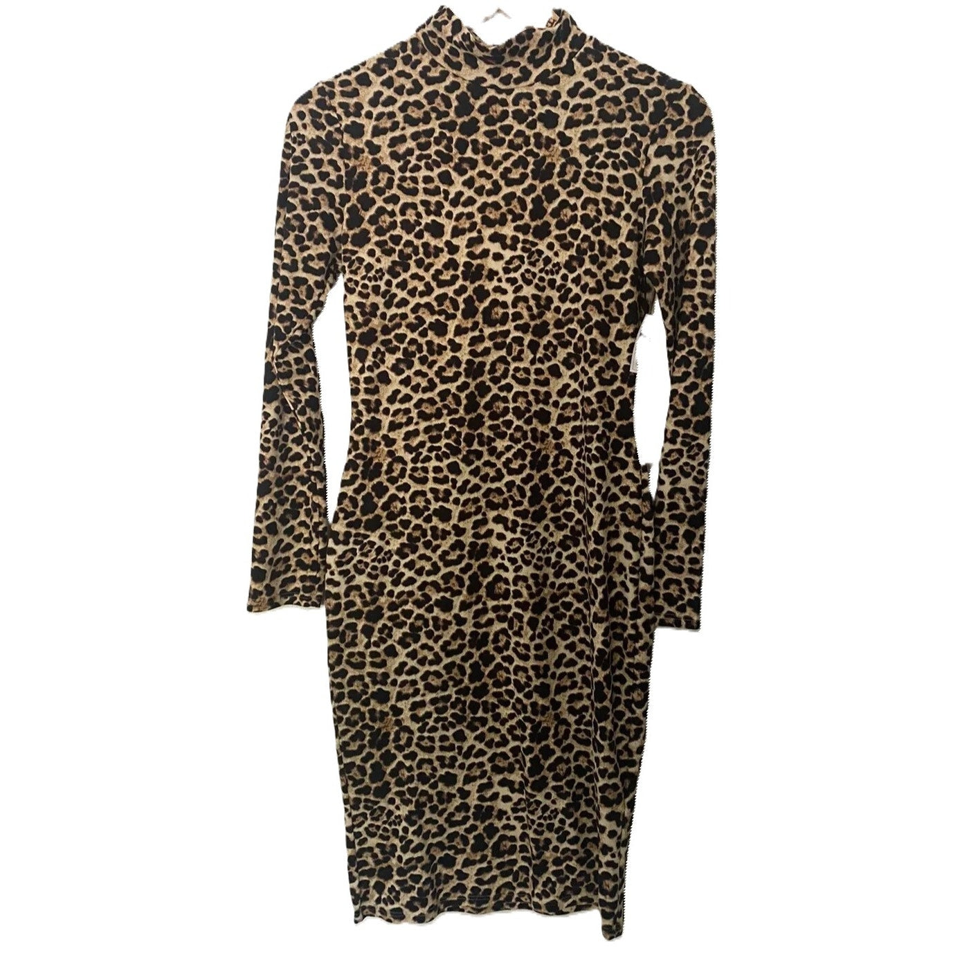 Leith Soft Mock Neck Long Sleeve Animal Print Dress Sz Small in Brown/Black NWT