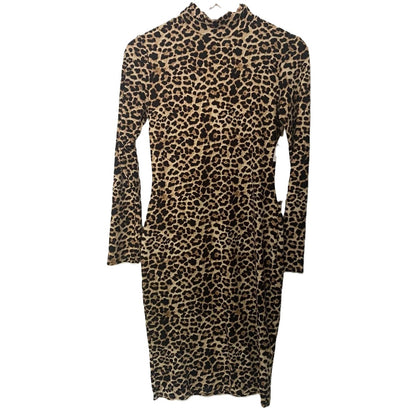 Leith Soft Mock Neck Long Sleeve Animal Print Dress Sz Small in Brown/Black NWT