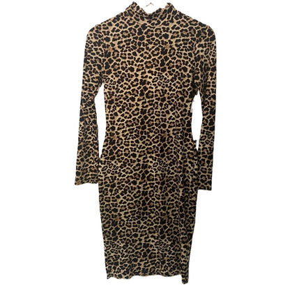 Leith Soft Mock Neck Long Sleeve Animal Print Dress Sz Small in Brown/Black NWT