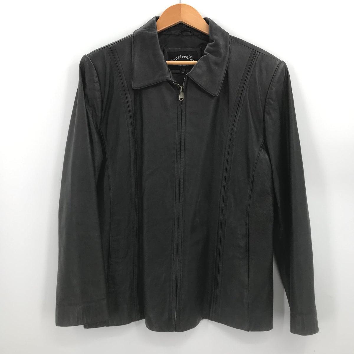 Fourteen Zero Long Sleeve Front Full Zip Genuine Leather Jacket Black XL