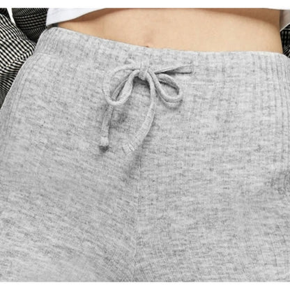 Topshop Pull On Drawstring Rib Knit Flare Leg Retro Pants Sz 14 Heather Gray NWT