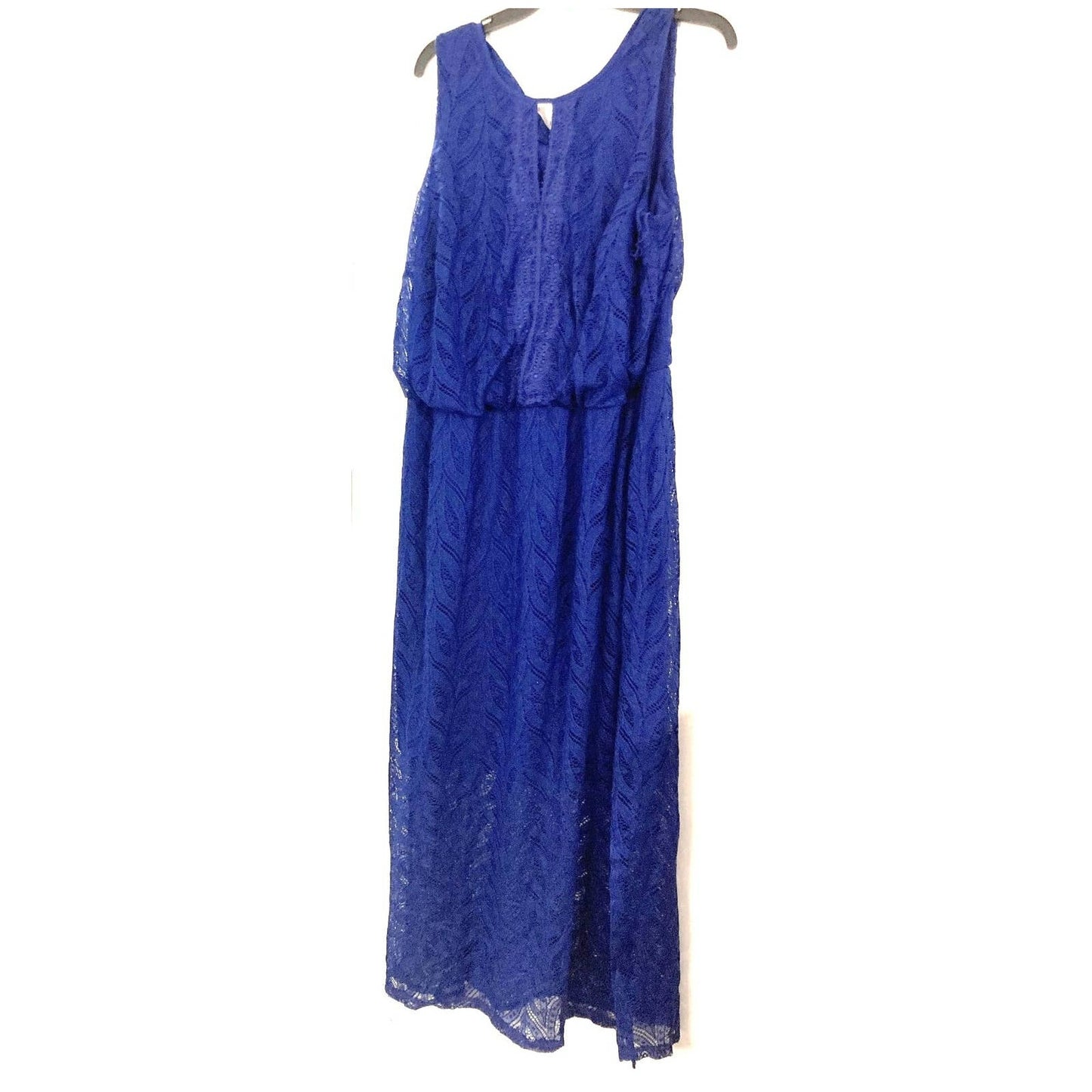 Sleeveless Peplum Waist Lace Overlay Maxi Dress Sz XL/Extra Large Blue
