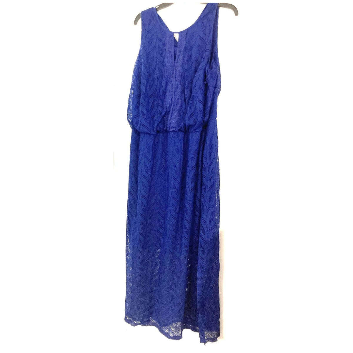 Sleeveless Peplum Waist Lace Overlay Maxi Dress Sz XL/Extra Large Blue