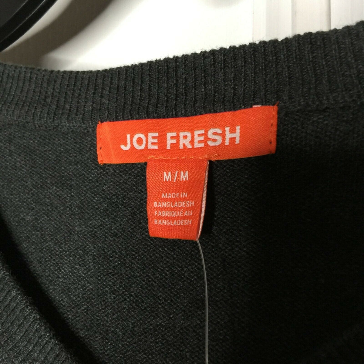 Joe Fresh Pullover Sweater V-Neck Long Sleeve Rib Knit Heathered Charcoal Medium