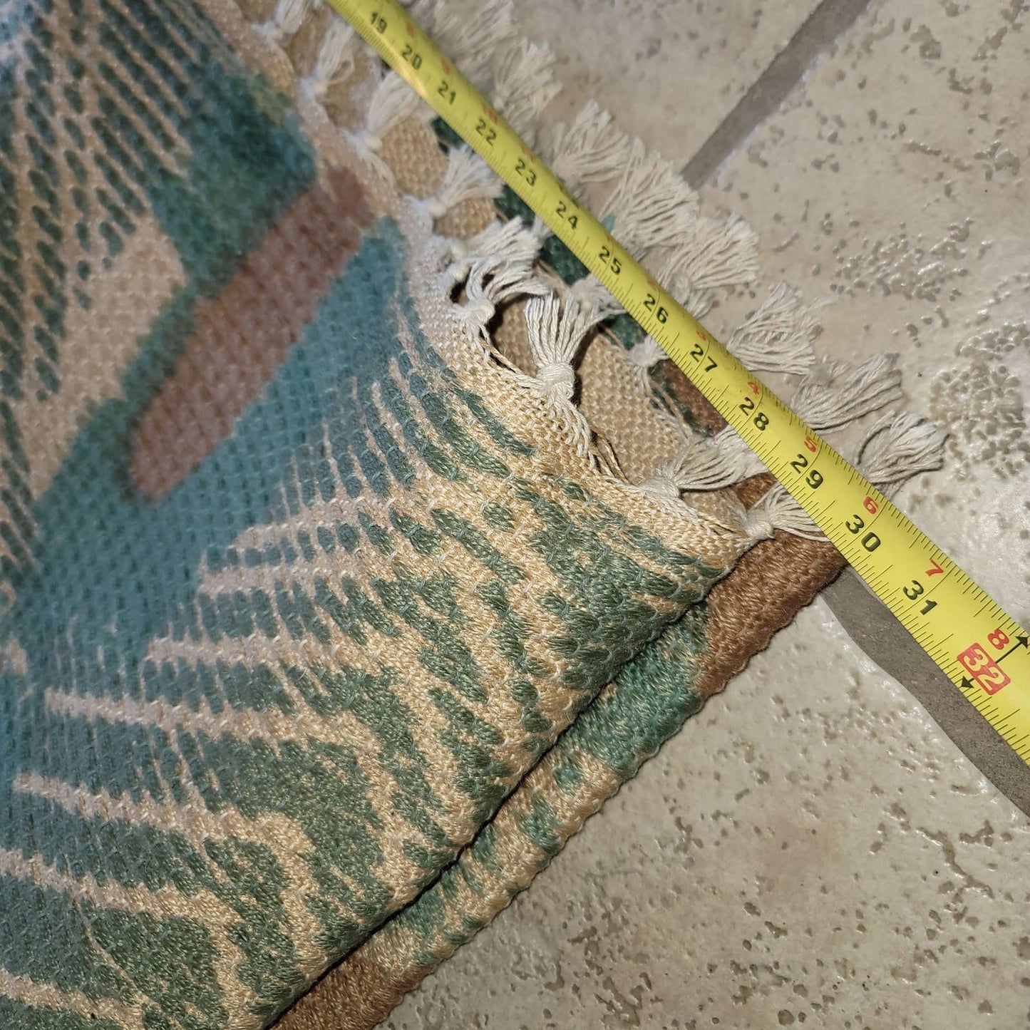 World Market Area Rug 5' x 8'  Jute Blend Green Tan Cream Green Fringe Geometric
