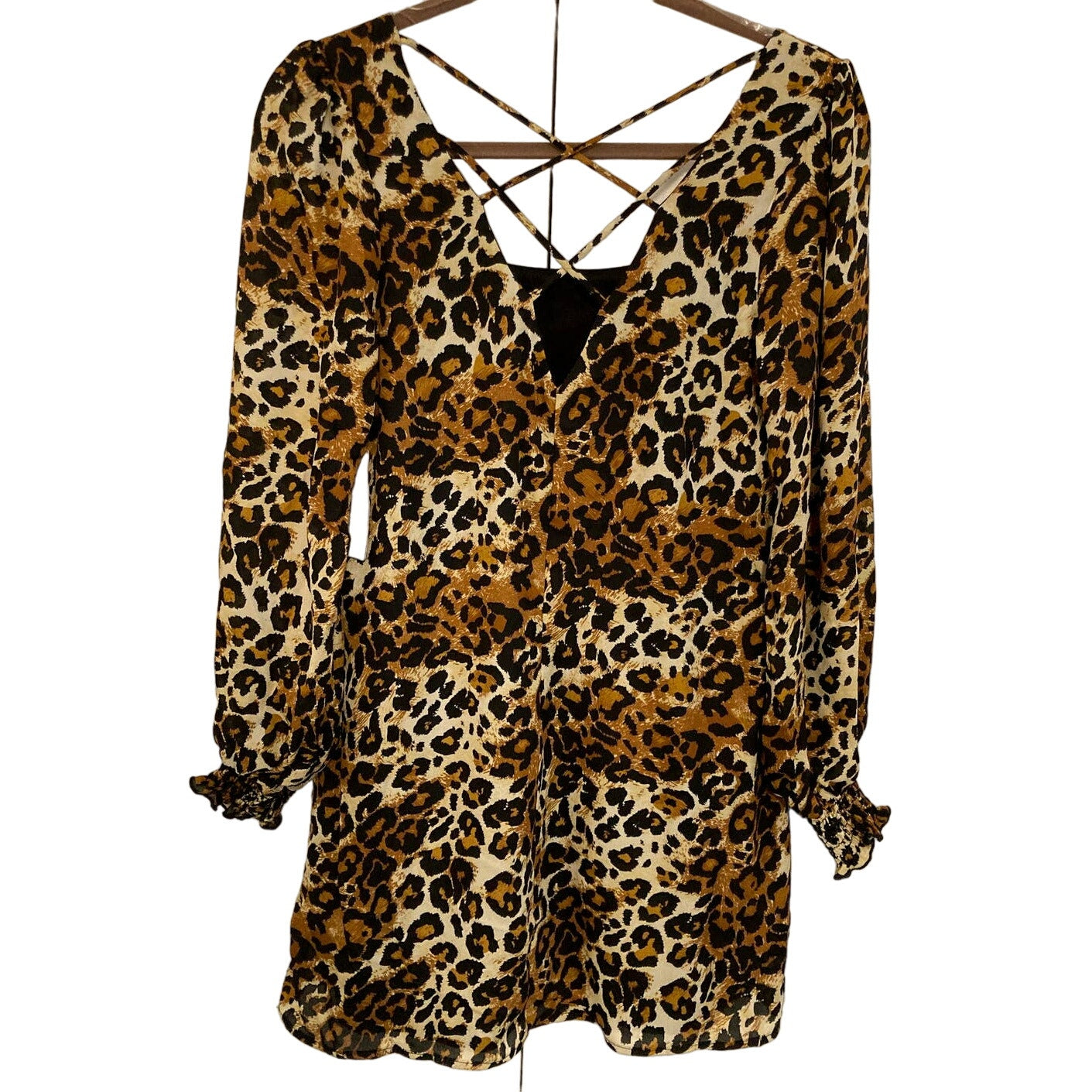 Kenedik Animal Print Square Neck Crisscross V-Back Mini Dress Sz Small Multi NWT